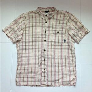 Patagonia Plaid Seersucker Short Sleeve Organic Cotton Button Up Shirt